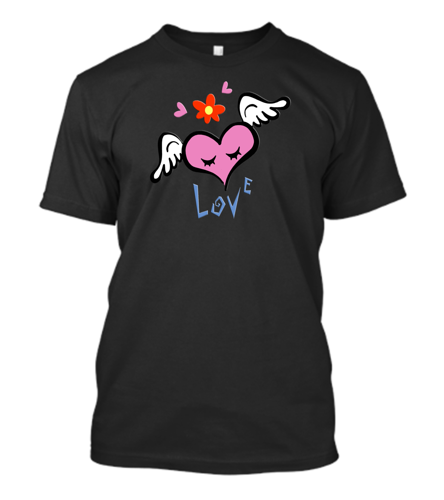 Winged Heart Love With Flower And Hearts T-Shirt