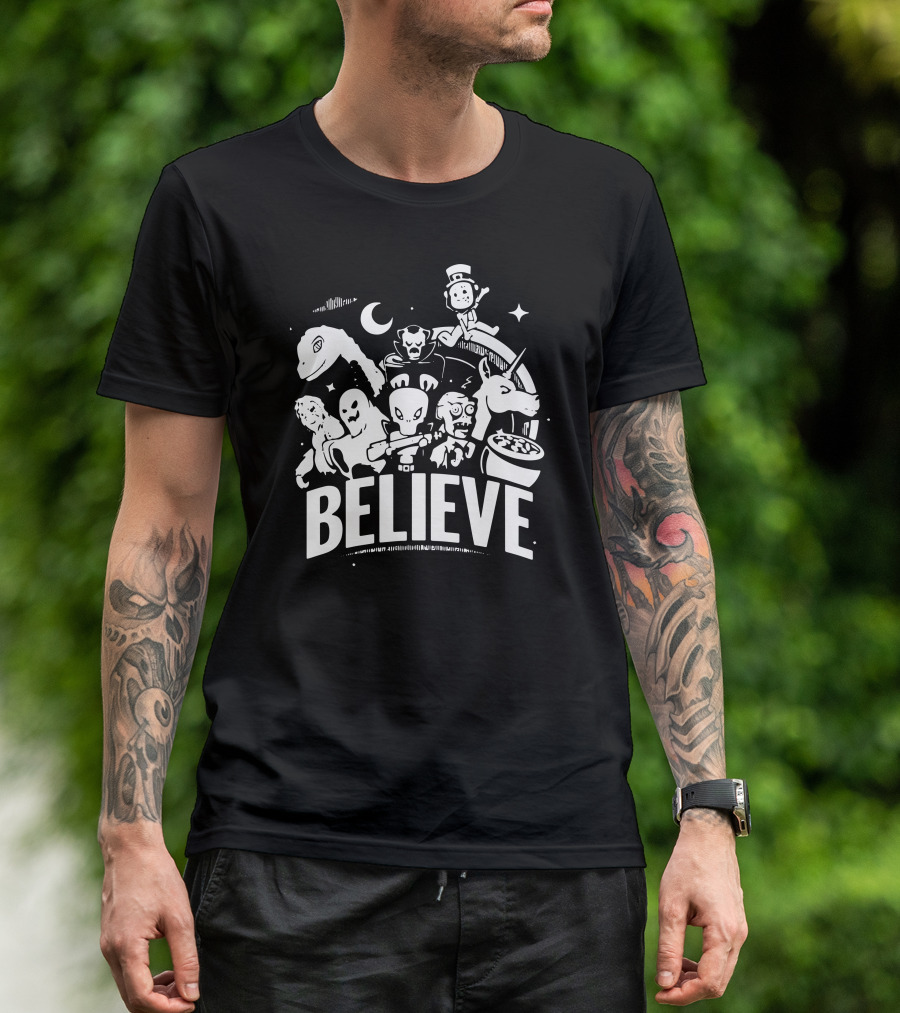 Believe Zombies Aliens Vampires Unicorns Ufo Lunar Creature Ghost Cauldron Enchantment T-Shirt
