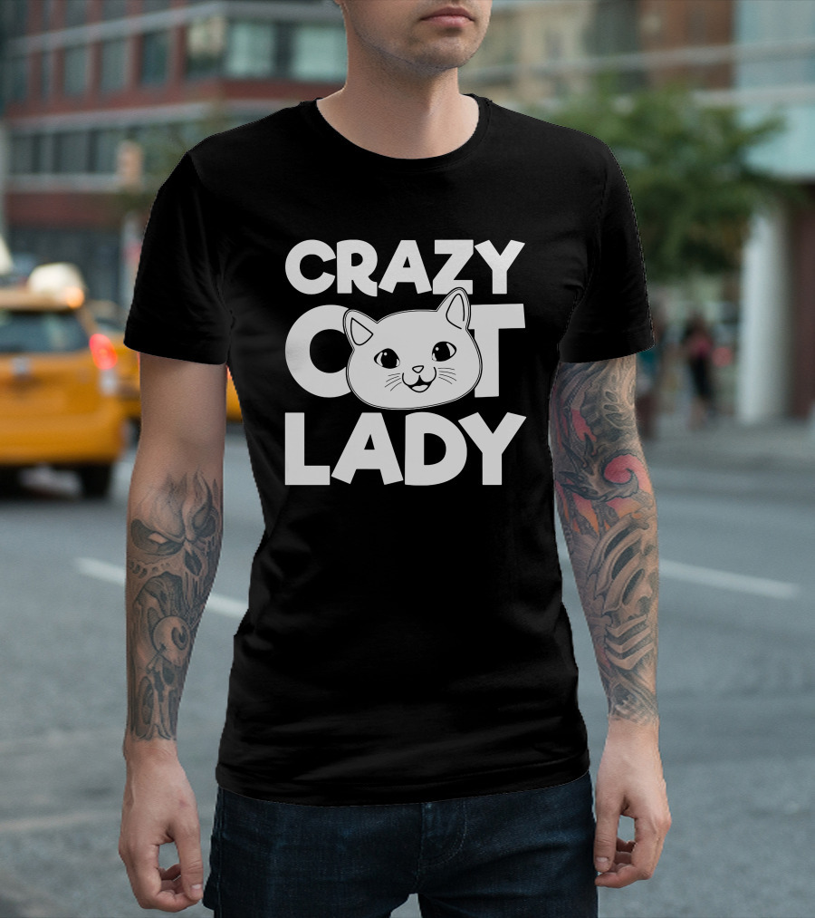 CRAZY CAT LADY Fun Cartoon Cat Face T-Shirt