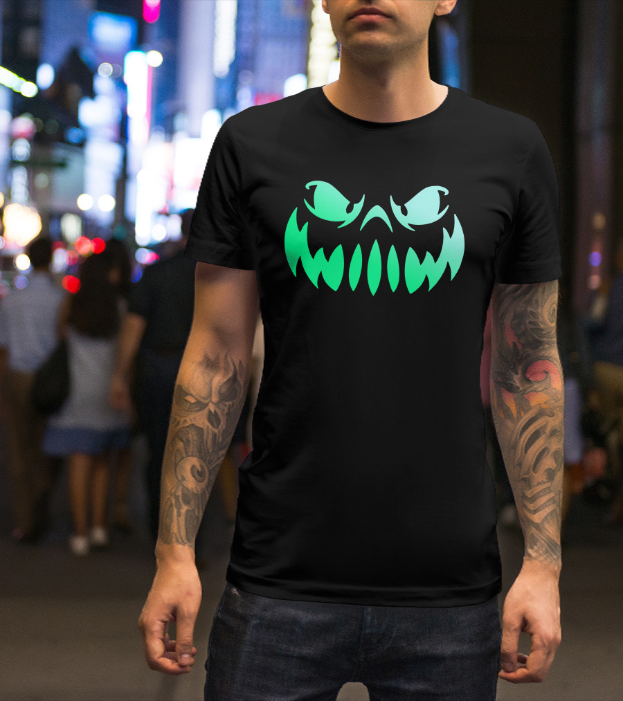 Glowing Green Grinning Halloween Monster Face T-Shirt