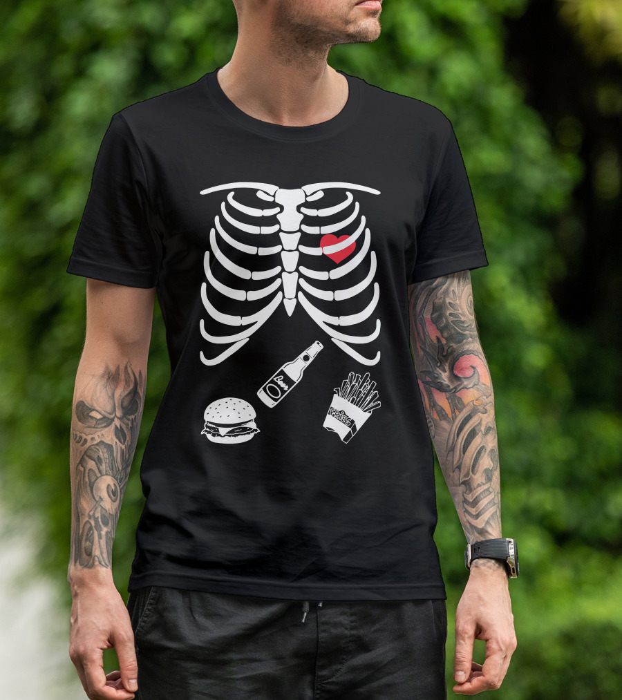 Ribcage Heart Burger Fries Cola Happiness T-Shirt