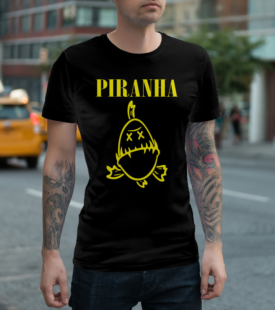 PIRANHA Yellow Cartoon Fish with Crossed Eyes T-Shirt