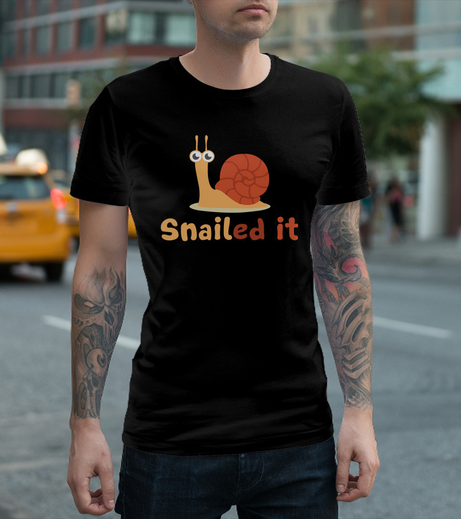 Snailed It Cartoon Snail with Big Eyes and Orange Shell T-Shirt