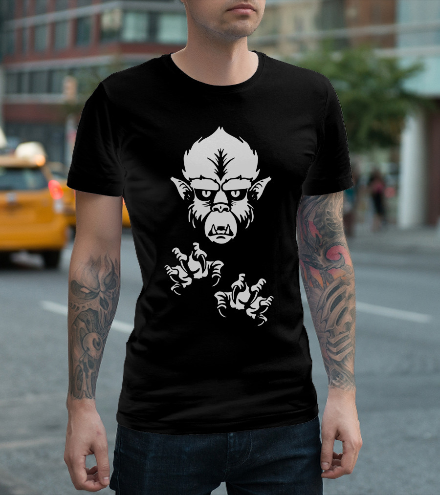 The Wolfman Classic Monster Face and Claws in White T-Shirt