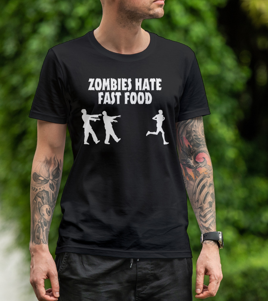 Zombies Hate Fast Food Silhouette Running Chase T-Shirt