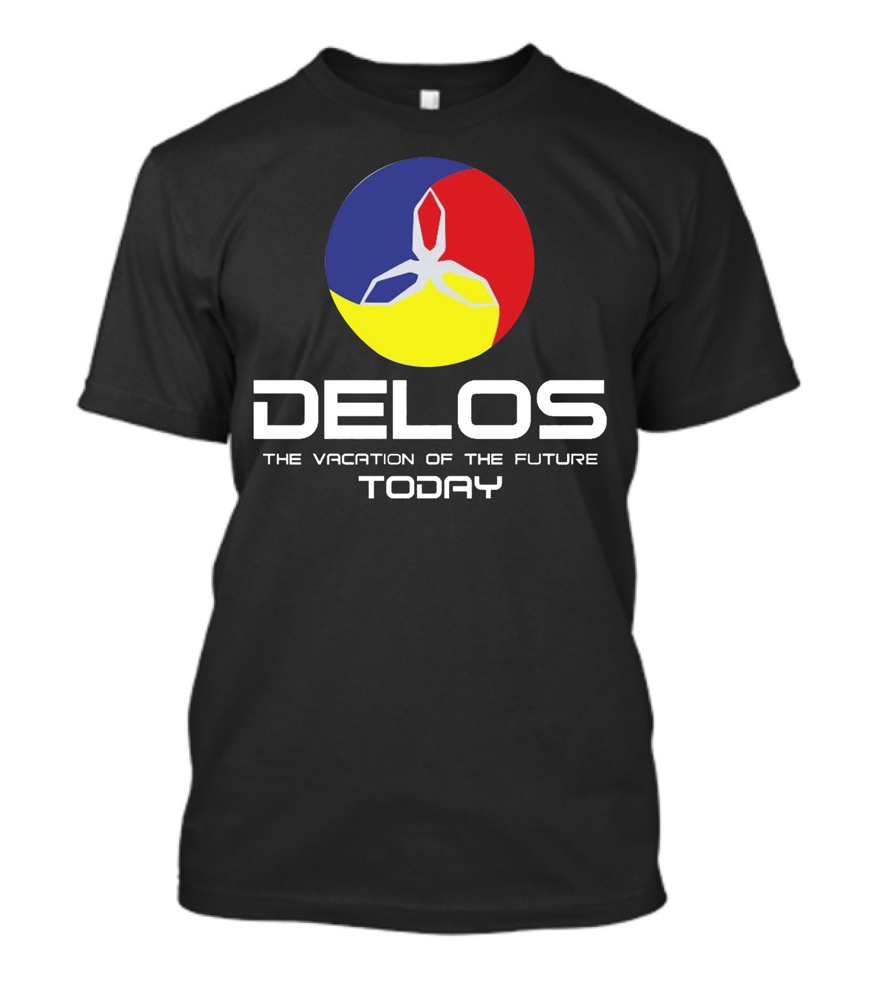 DELOS The Vacation Of The Future Today Logo Red Blue Yellow Circle T-Shirt