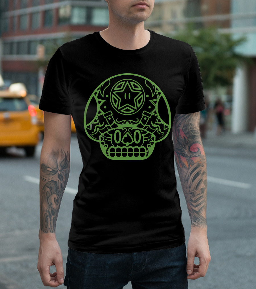 Glow In The Dark Sugar Skull Star 1-Up Mushroom T-Shirt