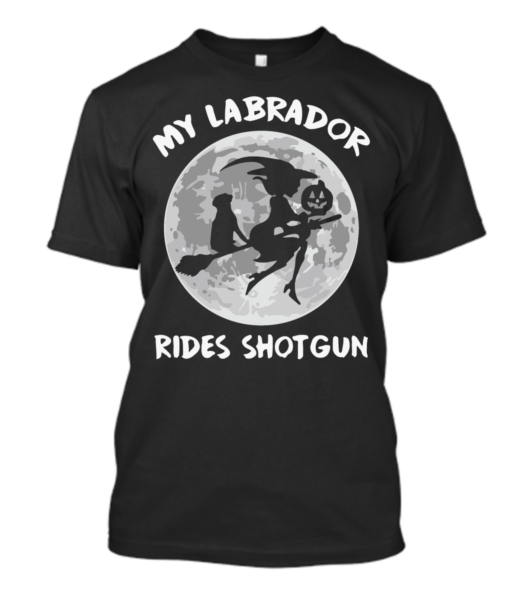 Halloween Moon Witch Labrador Rides Shotgun T-Shirt