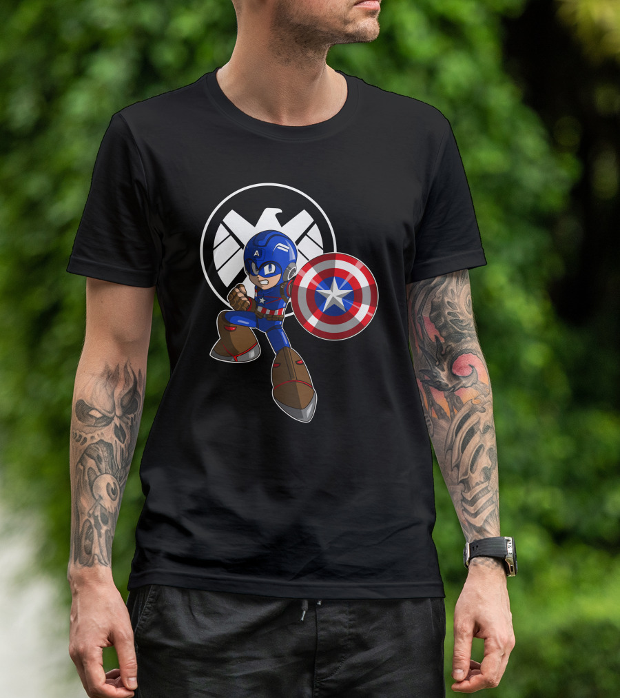Mega Capt Crossover With SHIELD T-Shirt