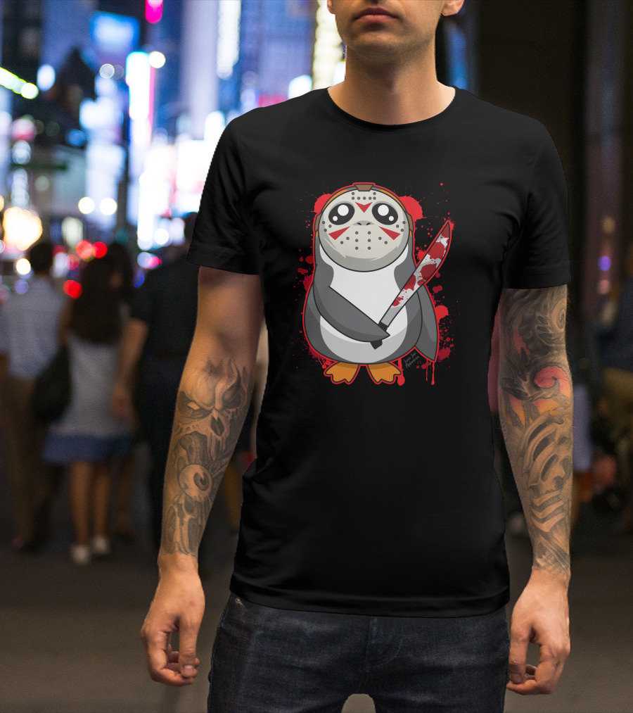 Porg The 13th Horror Mask Bloody Machete T-Shirt