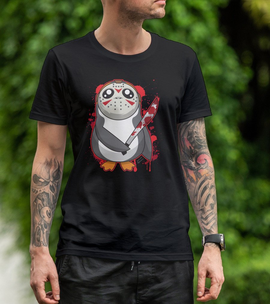 Porg The 13th Horror Mask Bloody Machete T-Shirt