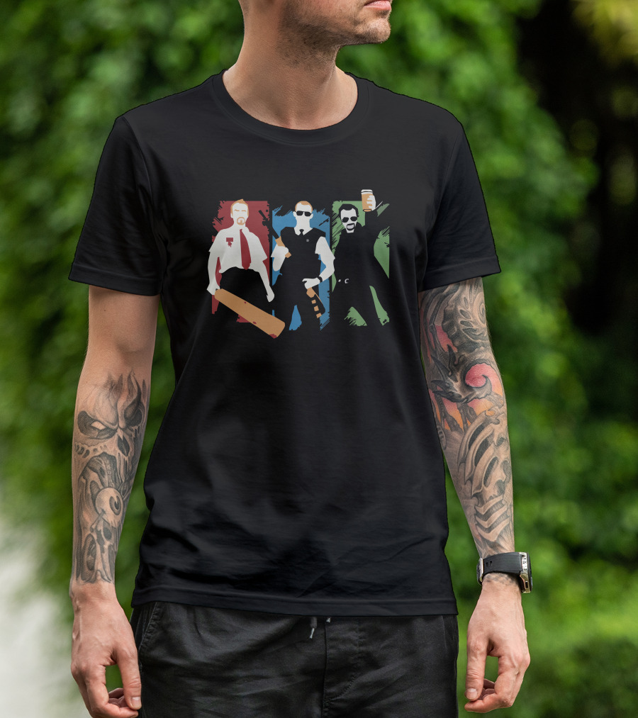 Shaun Of The Dead Movie Characters With Cricket Bat And Pint T-Shirt