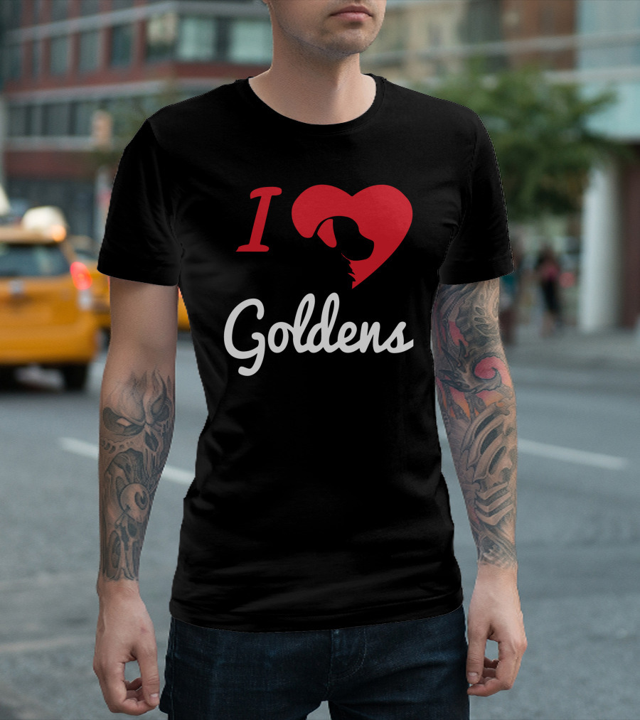 I Love Goldens Silhouette Heart Shape T-Shirt