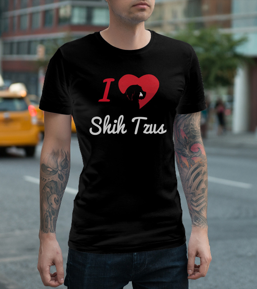 I Heart Shih Tzus With Silhouette In Red Heart T-Shirt