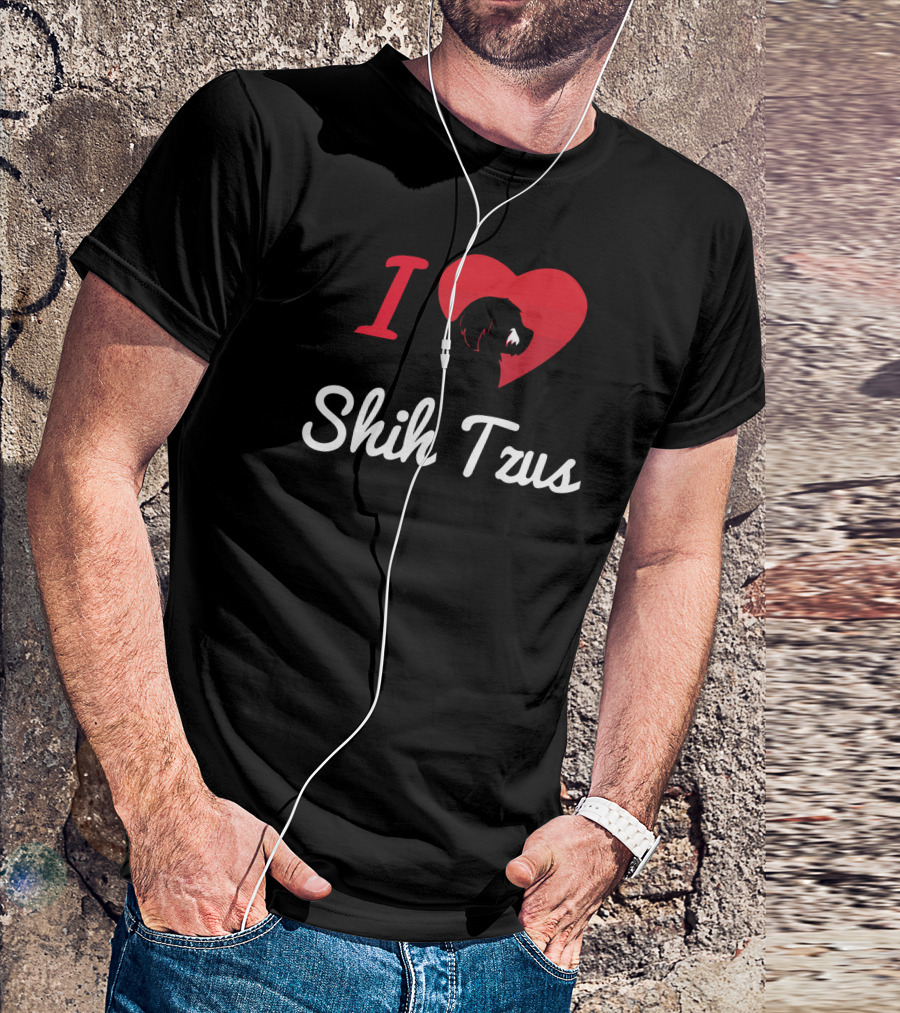 I Heart Shih Tzus With Silhouette In Red Heart T-Shirt