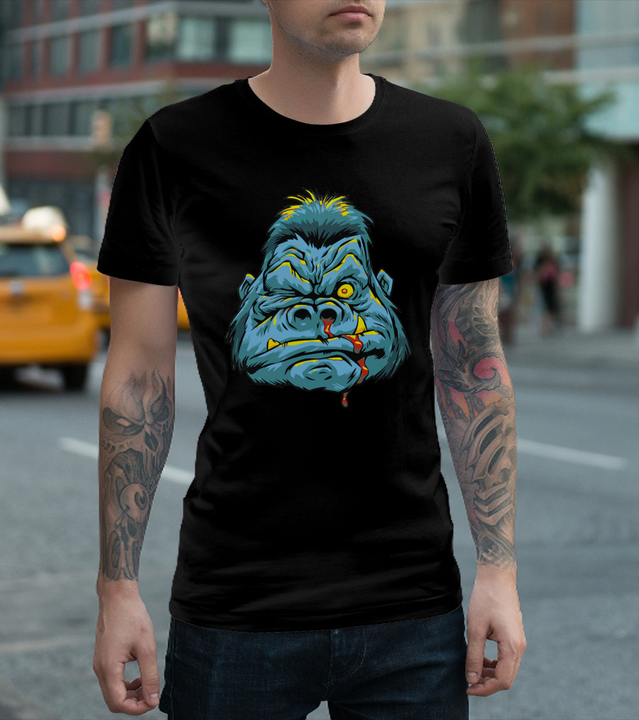 Mad Monkey Fierce Blue Gorilla Face T-Shirt