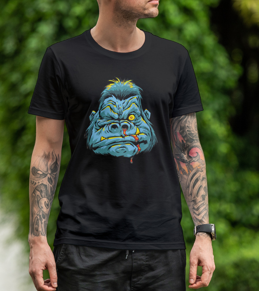 Mad Monkey Fierce Blue Gorilla Face T-Shirt