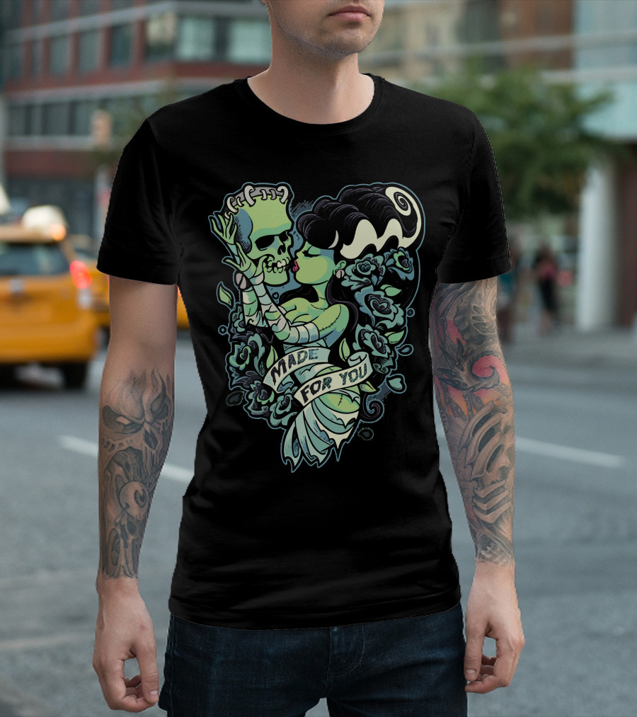 Bride Embraces Skeleton With Roses Made For You T-Shirt