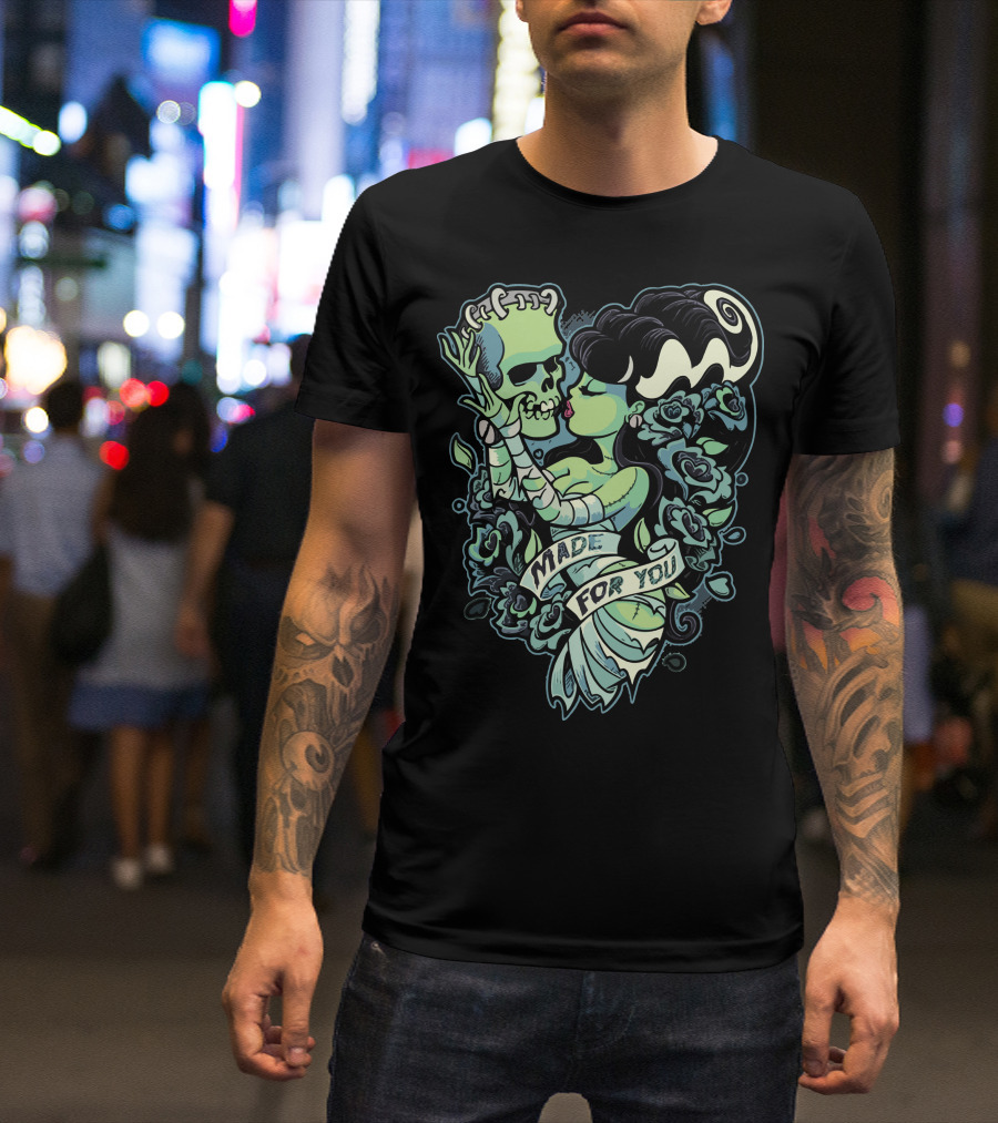 Bride Embraces Skeleton With Roses Made For You T-Shirt