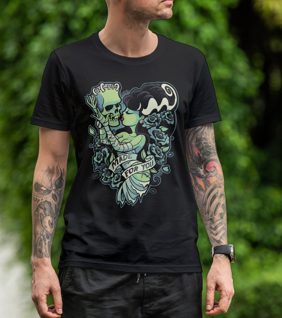 Bride Embraces Skeleton With Roses Made For You T-Shirt
