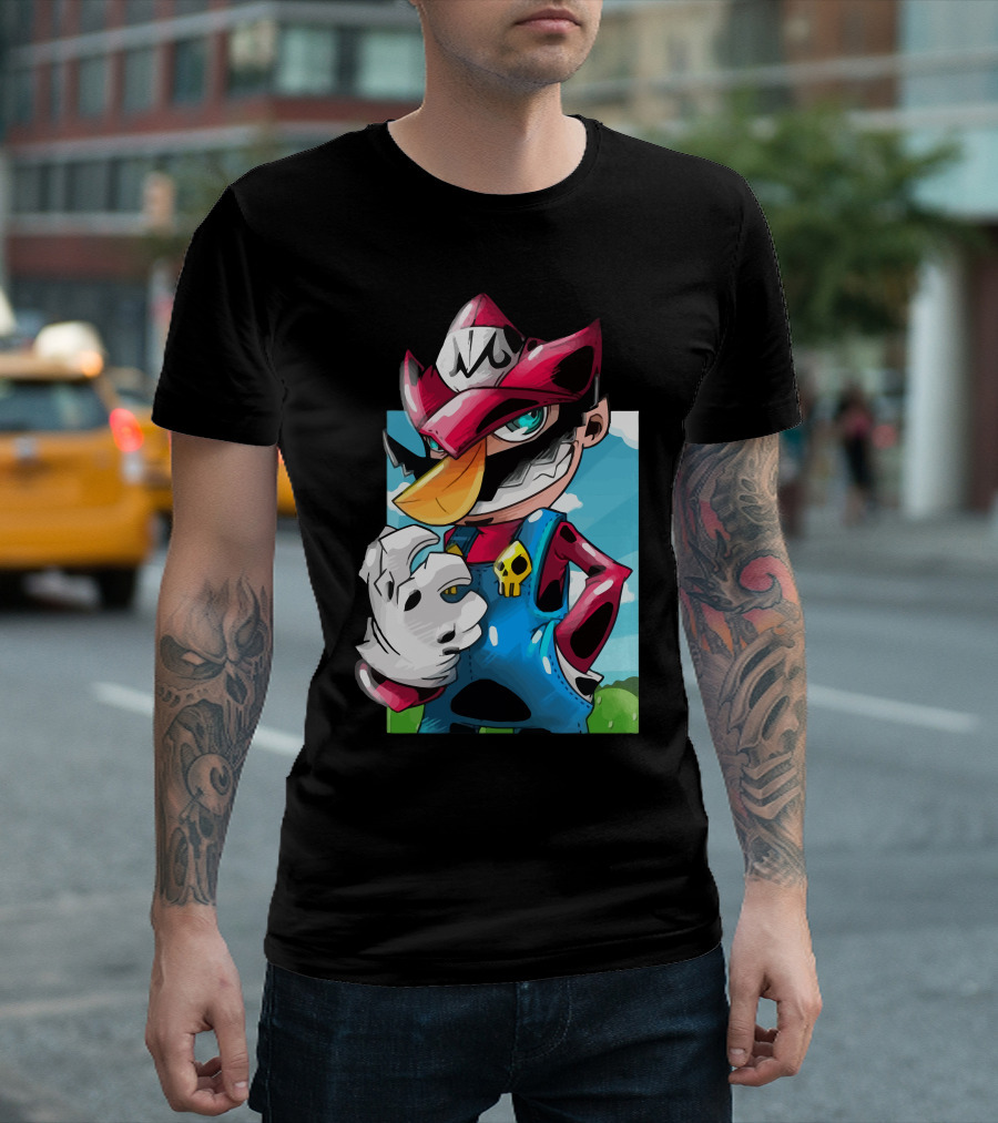 Makai Mario Crossover Character With Skull Emblem And Mischievous Expression T-Shirt