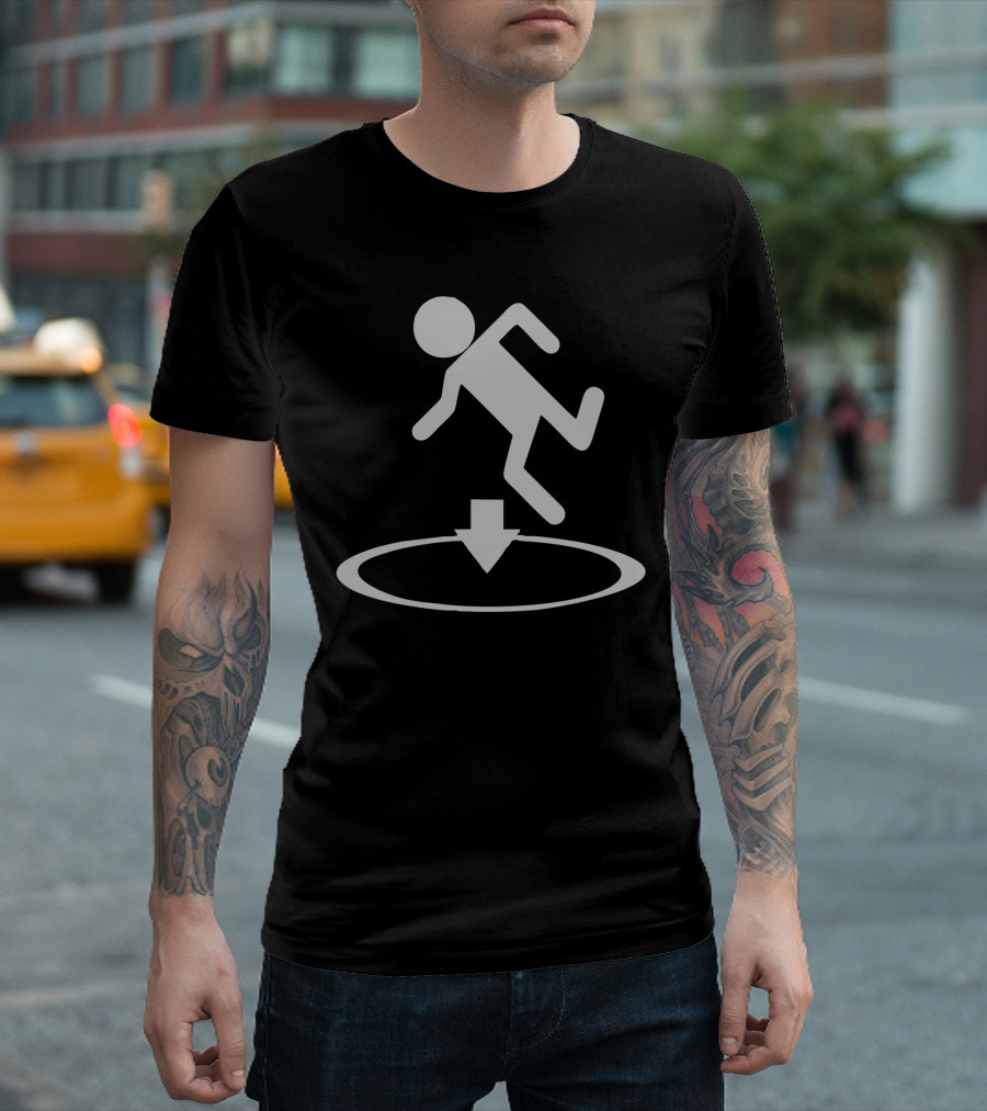 Portal Stick Figure Falls Through Circle T-Shirt