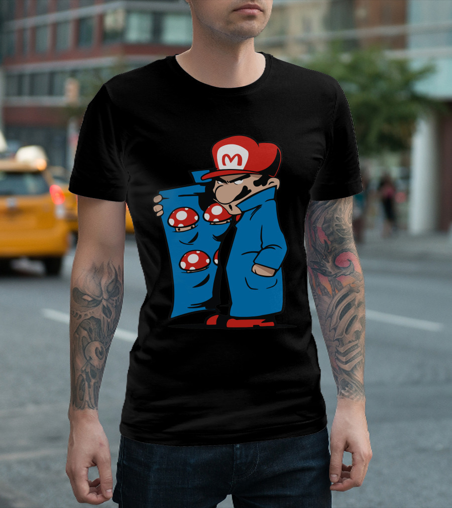 Mario Shroom Dealer Red Cap Blue Coat Mushrooms T-Shirt