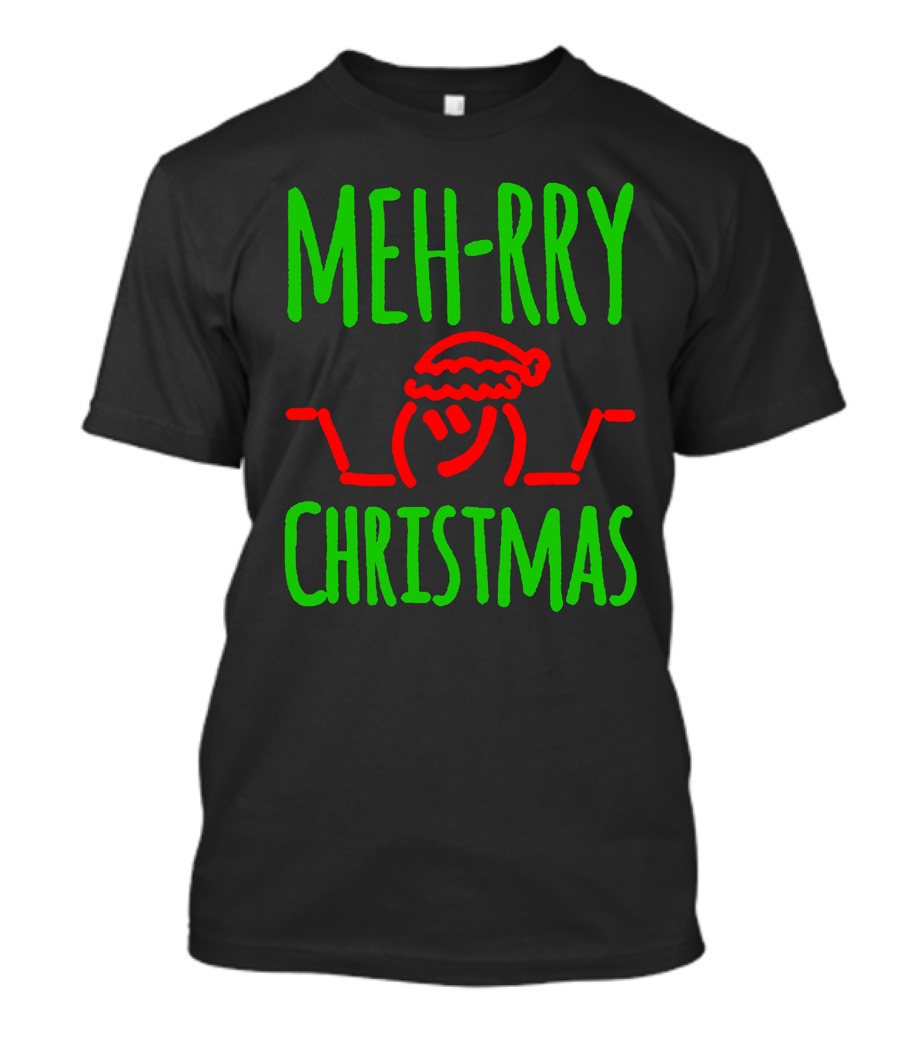 MEH-RRY CHRISTMAS Shrug Emoji Santa Hat T-Shirt