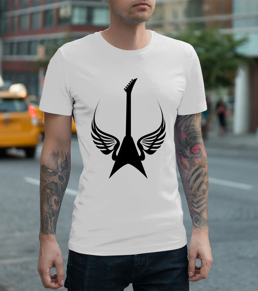 Electric Guitar with Wings Cool Rock Music T-Shirt