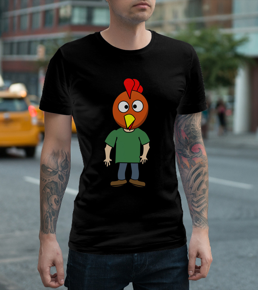 Crazy Chicken Dude Cartoon Character T-Shirt