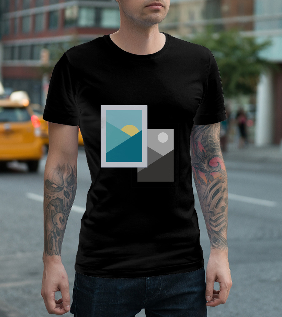 Day And Night Sun Moon Contrasting Frames T-Shirt