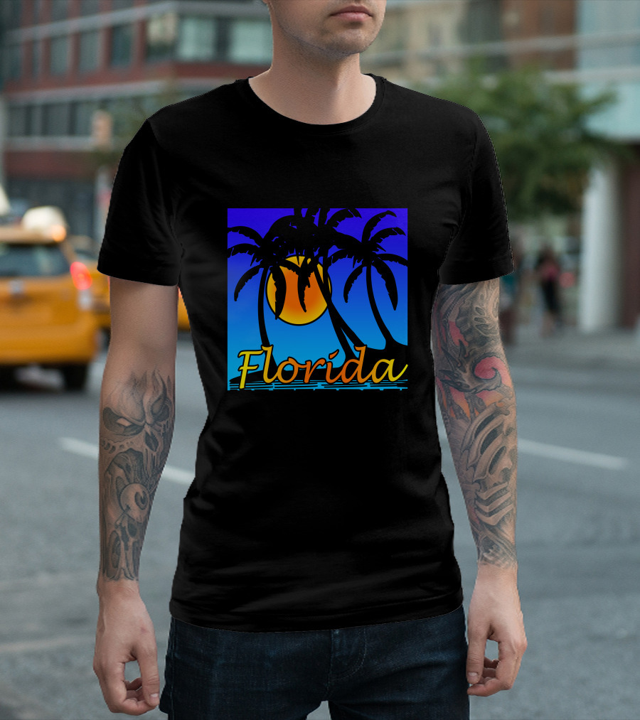 Florida Palm Trees Sunset Silhouette with Orange Sun T-Shirt