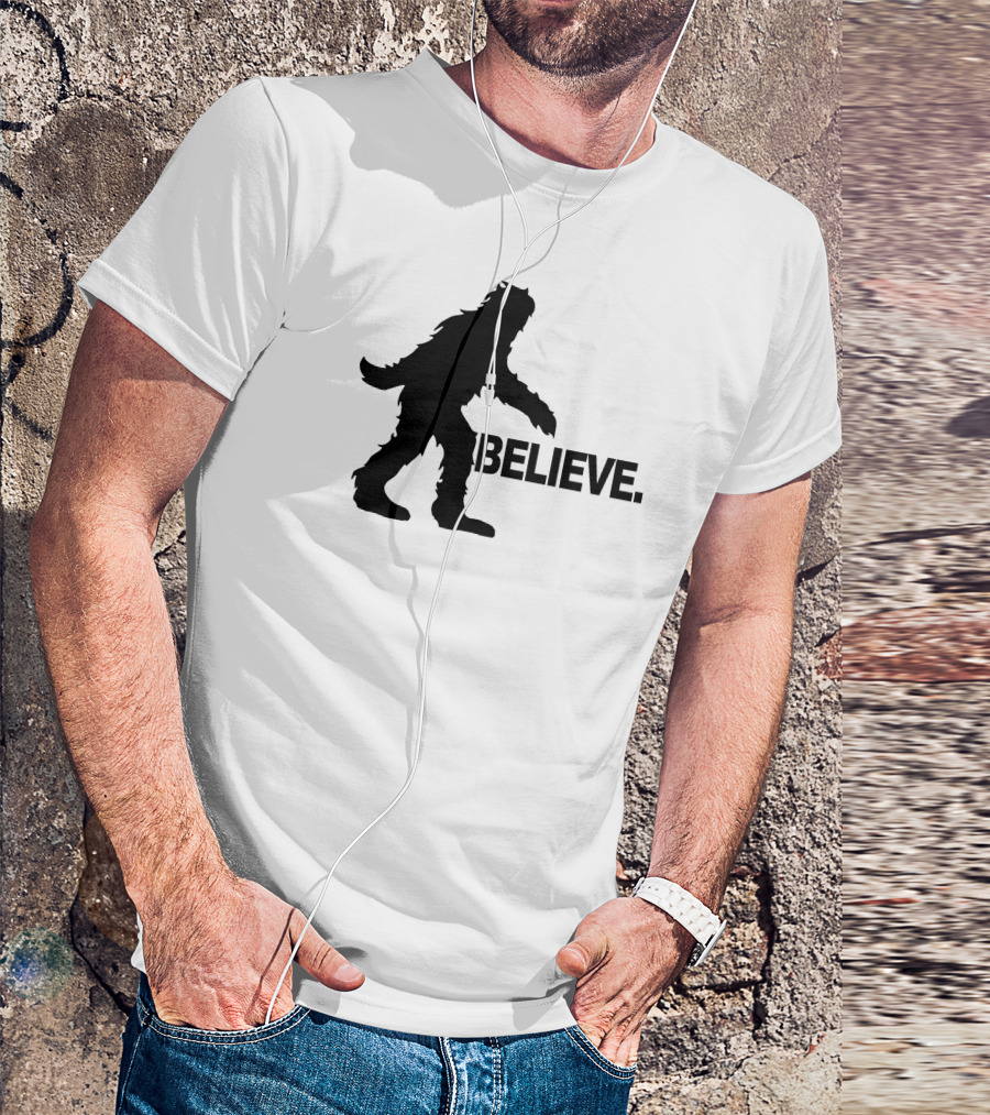 Gfoot Believe Bigfoot Silhouette Believe Text T-Shirt
