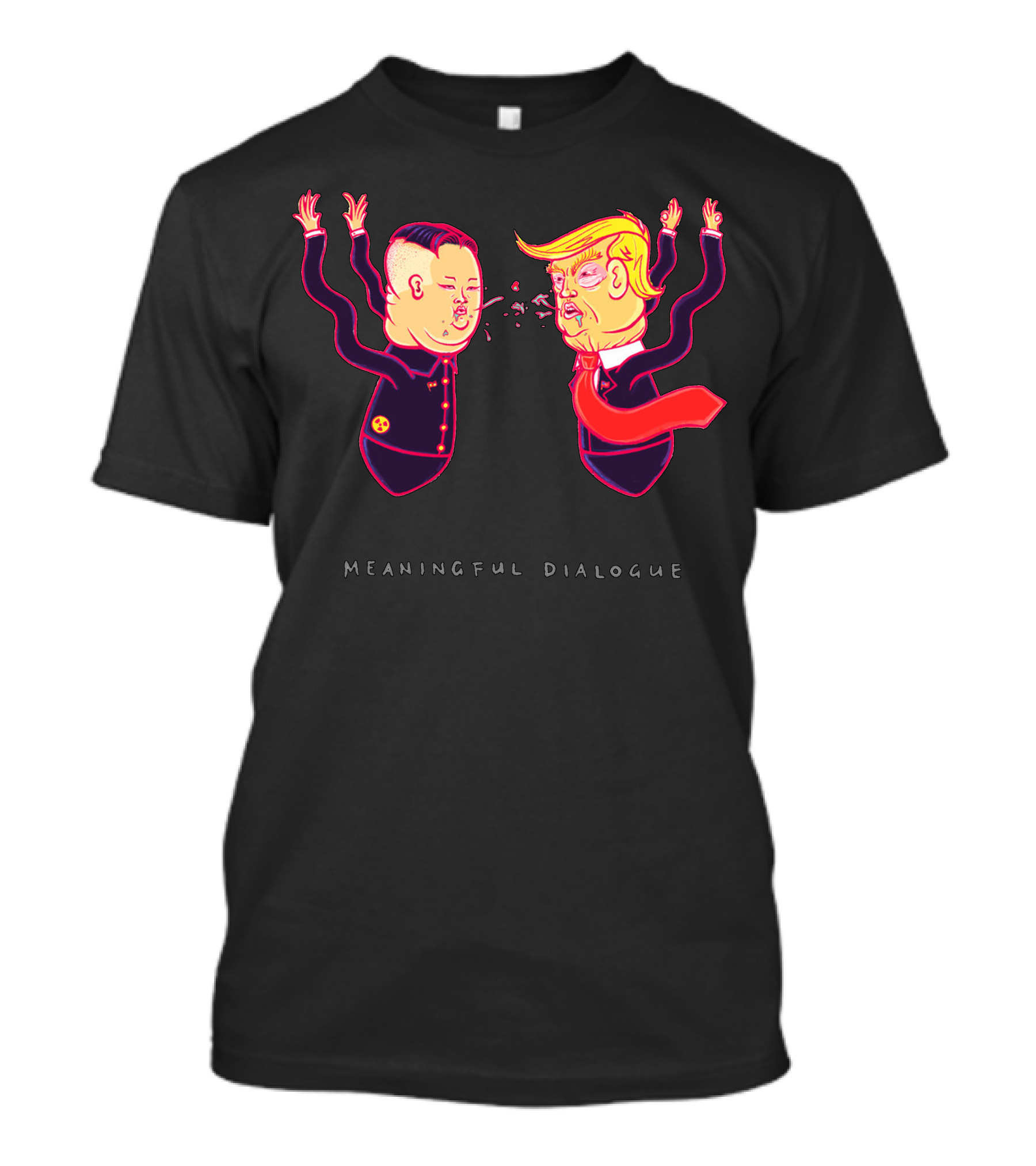Trum Vs Kim Jong Un Meaningful Dialogue Iconic Leaders Cartoon Spitting Match T-Shirt