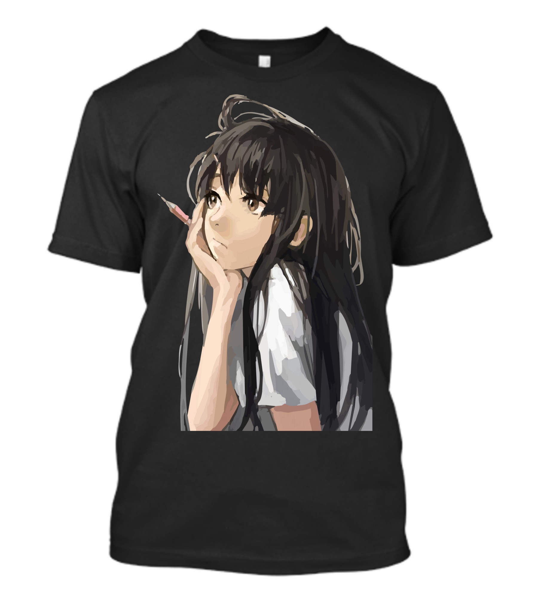 Anime Artist Girl Deep In Thought Lowpoly Zoomout Effect T-Shirt
