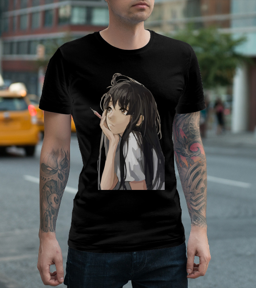 Anime Artist Girl Deep In Thought Lowpoly Zoomout Effect T-Shirt