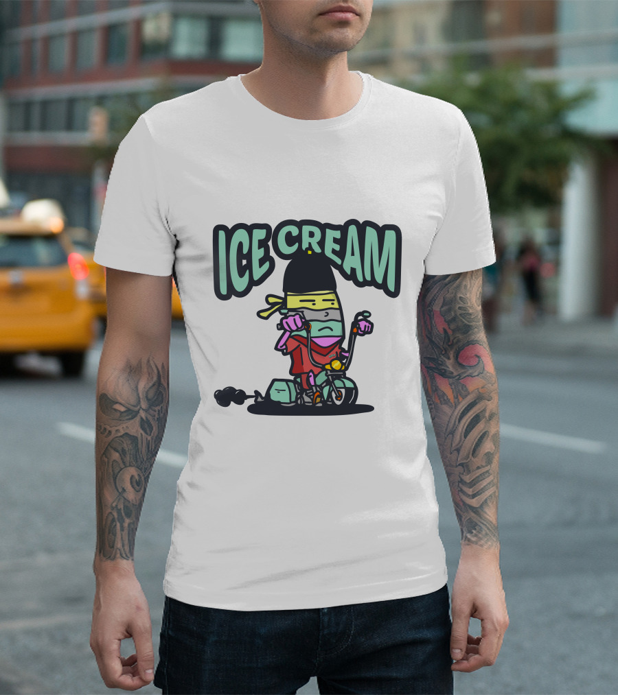 Ice Cream Biking Character with Cartoon T-Shirt