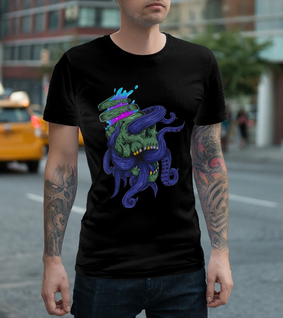Headbang Skull With Tentacles And Psychedelic Elements T-Shirt