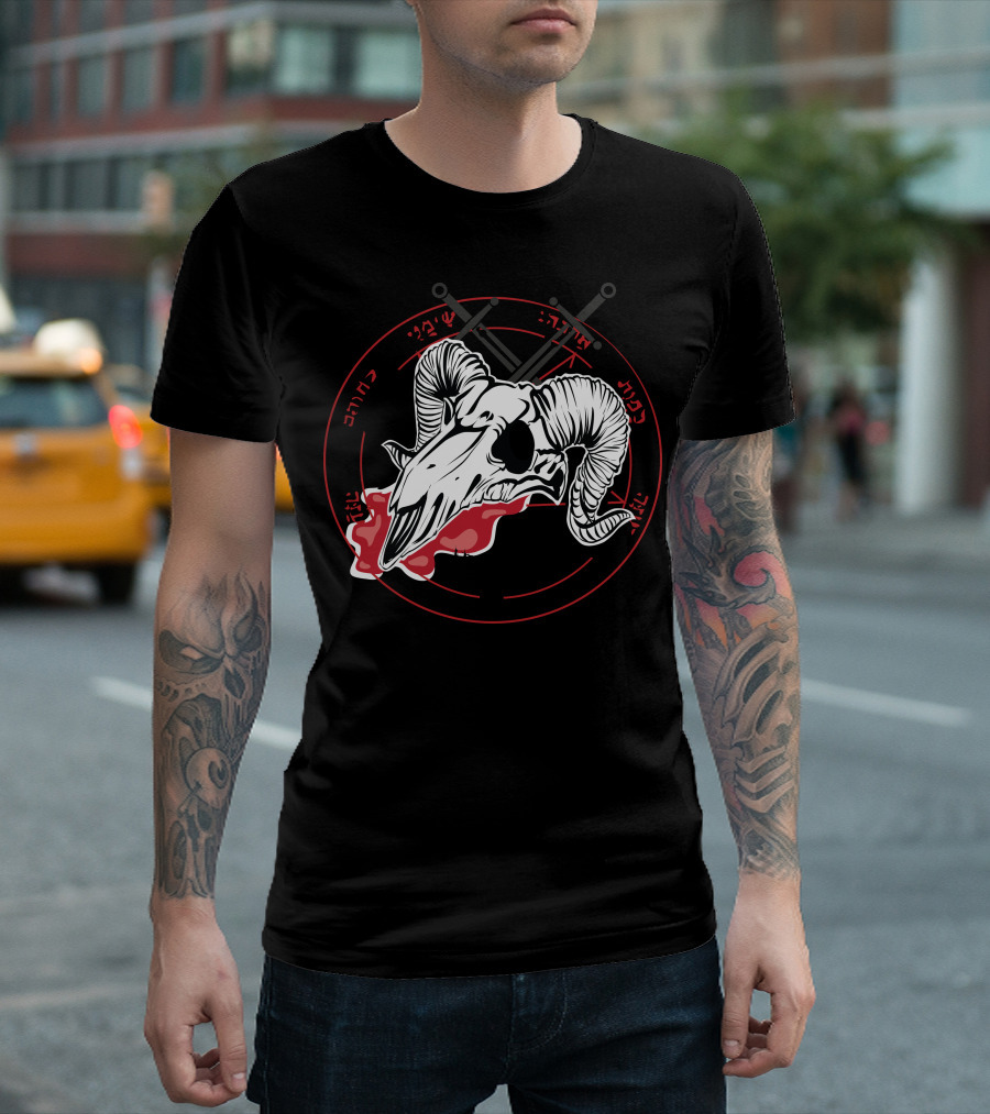 HELLPRINT BAPHOMET RAM SKULL RED BLOOD CIRCLE T-Shirt