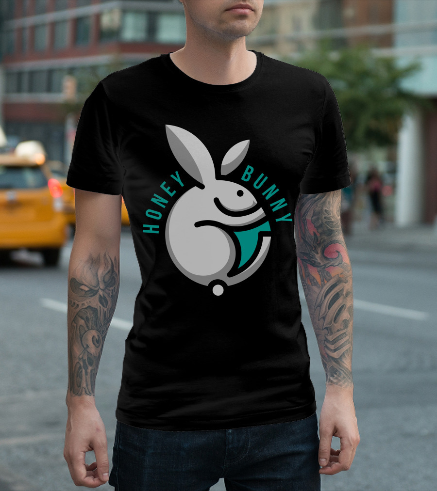 Honey Bunny Rabbit Logo with Stylized White Rabbit and Green Accents T-Shirt