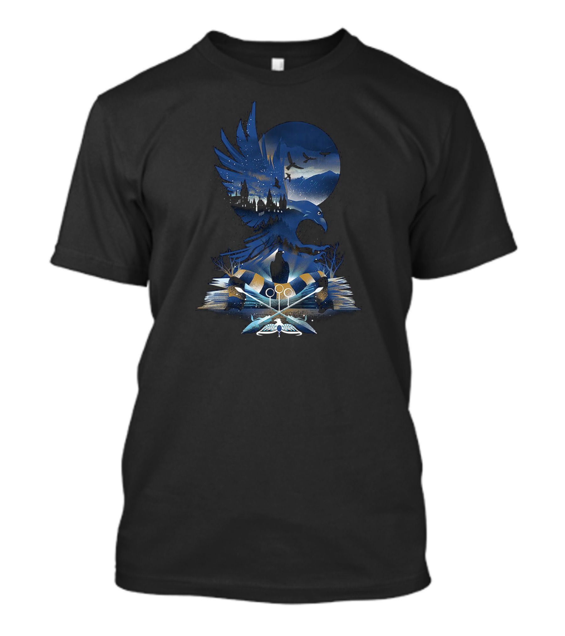 House Of Ravenclaw Hogwarts Castle Eagle With Quidditch In Blue Night Scene T-Shirt