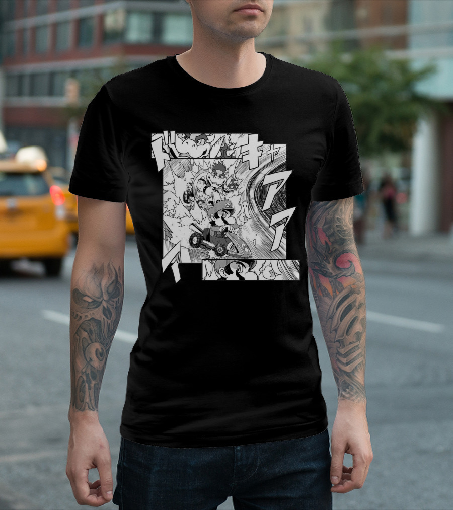 Initial Kart Manga Style Racing Adventure with Bowser and Mario T-Shirt
