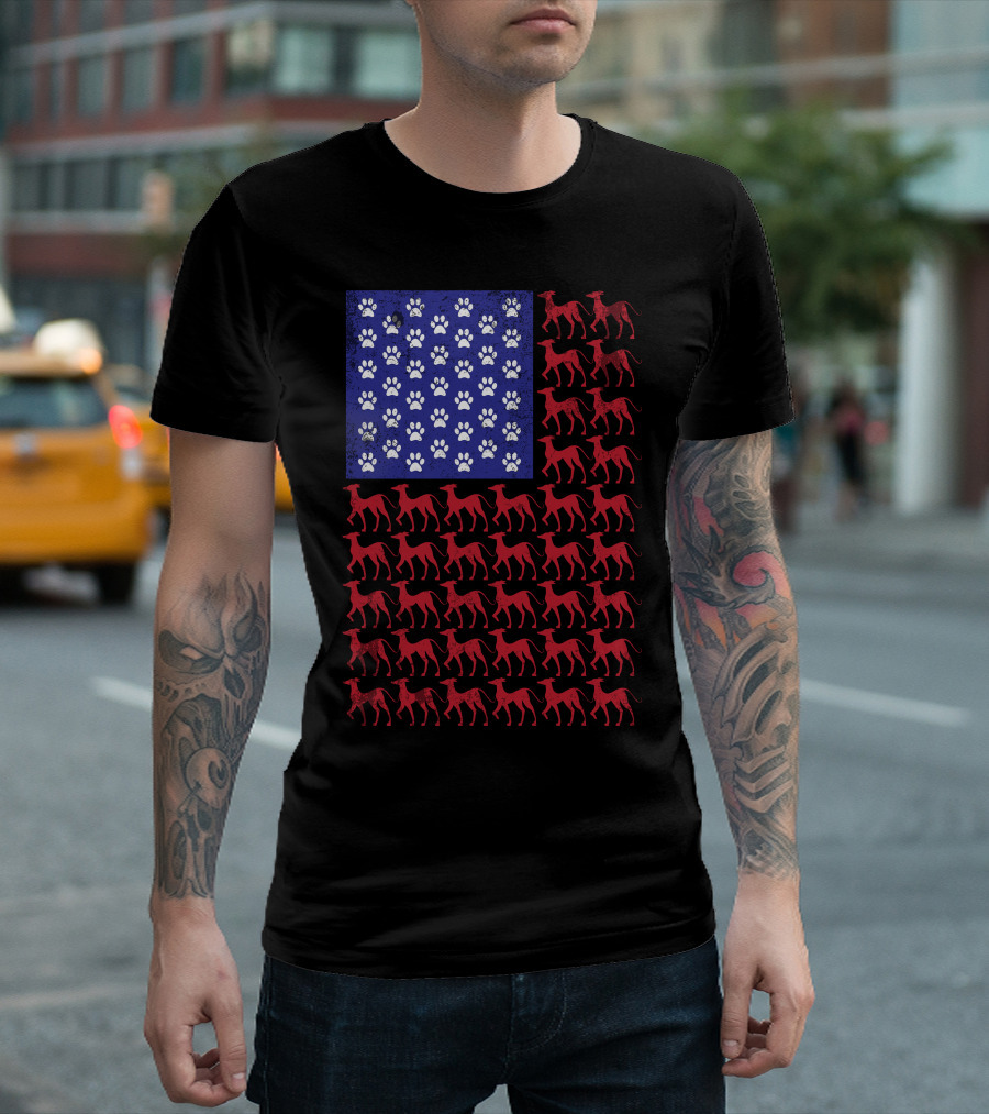 Italian Greyhound American Flag Patriotic 4th Of July With Paw Prints T-Shirt
