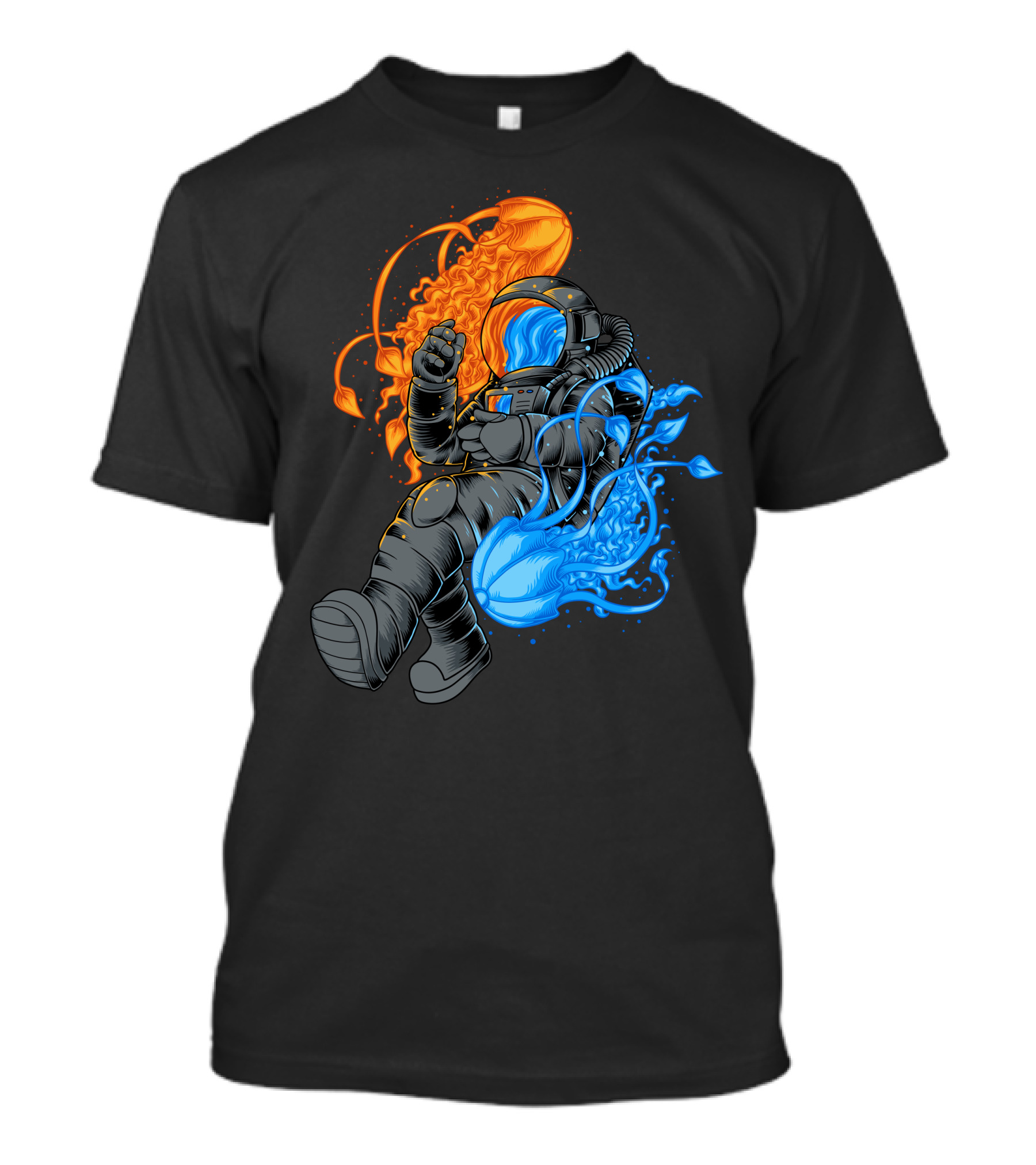 Jellyfish Astronaut Orange And Blue Cosmic Exploration T-Shirt