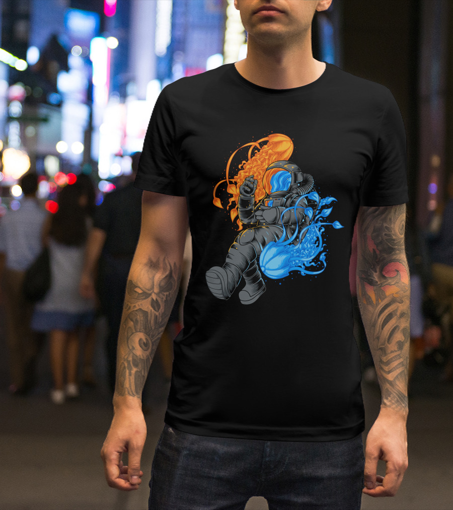 Jellyfish Astronaut Orange And Blue Cosmic Exploration T-Shirt