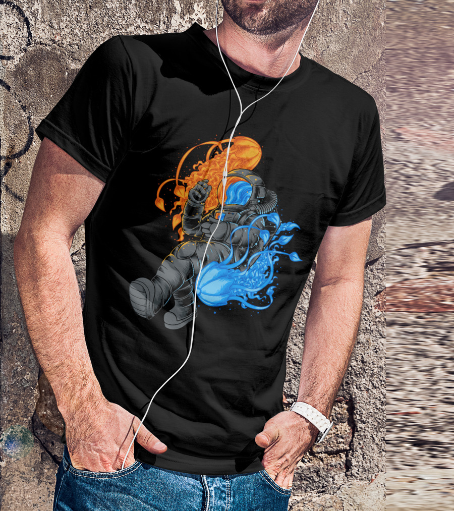 Jellyfish Astronaut Orange And Blue Cosmic Exploration T-Shirt