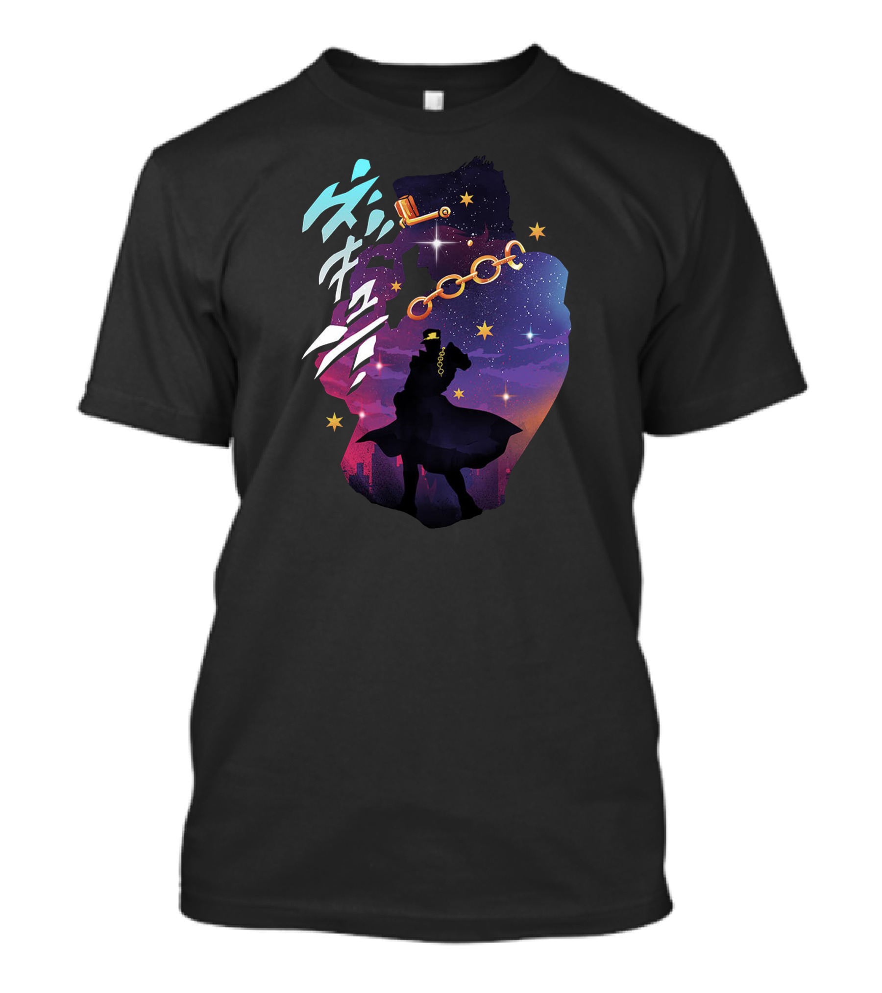 Jotaro Silhouette Starscape Chain Hat Kanji Vibrant T-Shirt