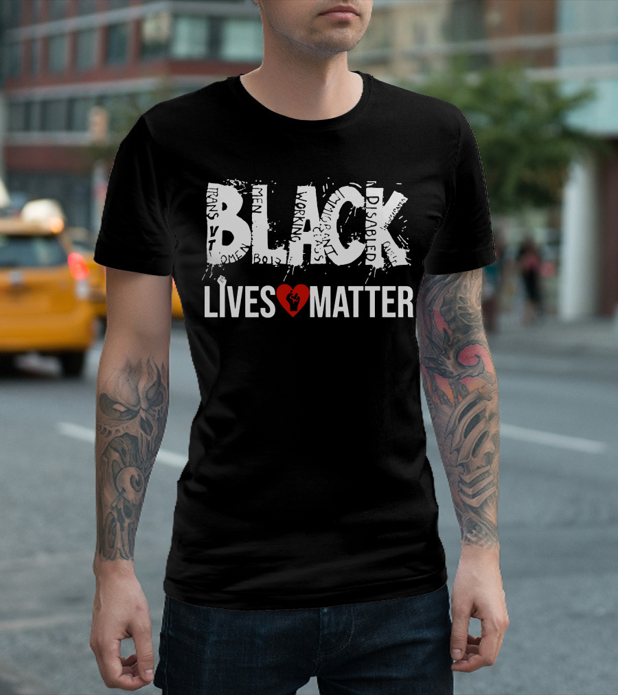 Justice For George Floyd Black Lives Matter Heart Symbol Inclusivity Words T-Shirt