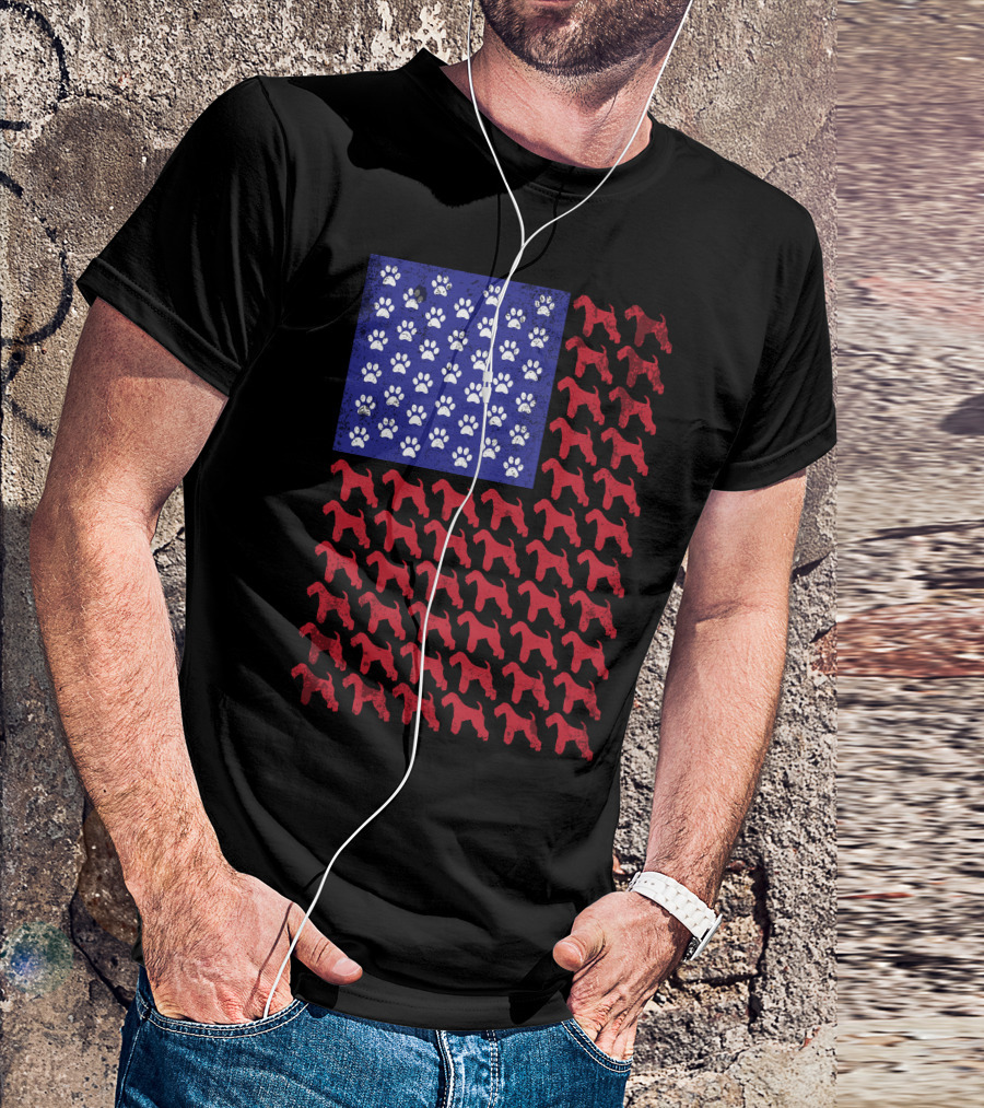Lakeland Terrier Paw Print Stars And Terrier Stripes American Flag T-Shirt