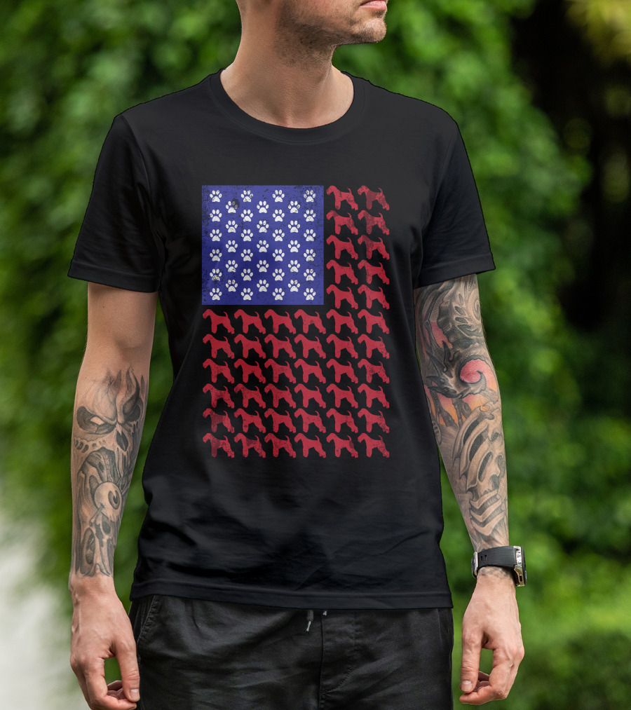 Lakeland Terrier Paw Print Stars And Terrier Stripes American Flag T-Shirt